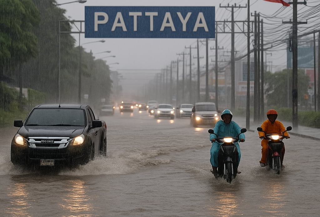 Inondations à Pattaya : fortes pluies et routes impraticables